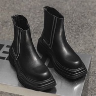 秋季新款男士馬丁靴時尚潮流百搭方頭厚底拉鏈設計中筒馬丁靴