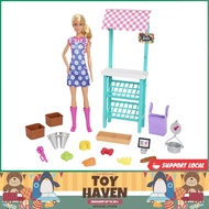 [sgstock] Barbie Farmers Market Playset, Doll (Blonde), Market Stand, Register, Vegetables, Bread, C