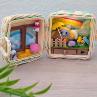 帶 LED 燈的微型房子立體模型工藝帶小籃子裡的微型世界籃子