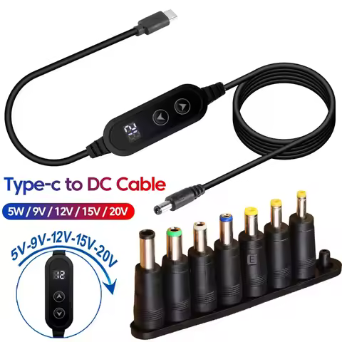 Type C To DC PD Adapter Cable with Adapter Adjustable 5V/9V/12V/15V/20V Boost Line Type-C to DC Cabl