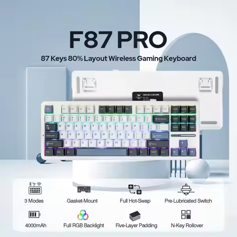 Aula F87 Pro Wireless Gasket Mechanical Keyboard 87 Keys Compact TKL Tri-Mode BT/2.4G/Tpye-C RGB Gam