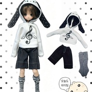 [Just Clothes, Dolls Not Included] azone ob22/24 blythe Rabbit Ear Note Sweatshirt+Jeans+Socks Set