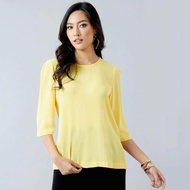 Guy Laroche Yellow Business Blouse เสื้อเบลาส์ กีลาโรชใส่ทำงานคอกลมสีเหลือง เสื้อ เสื้อผ้าผญสวยๆ เสื้อแฟชั่น เสื้อแฟชั่นผญ เสื้อผู้หญิง (GS47YE)