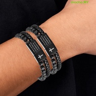 MOCHO Double-Row Braided Bracelet, Magnetic Black Lava Rock Bead Bracelet, Men Bracelet Leather Bibl