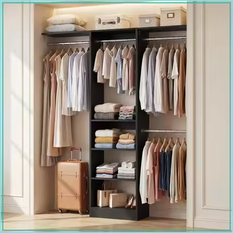 4FT Closet System for Small Space, 80"H, Black, Freestanding Wardrobe Storage Organizer