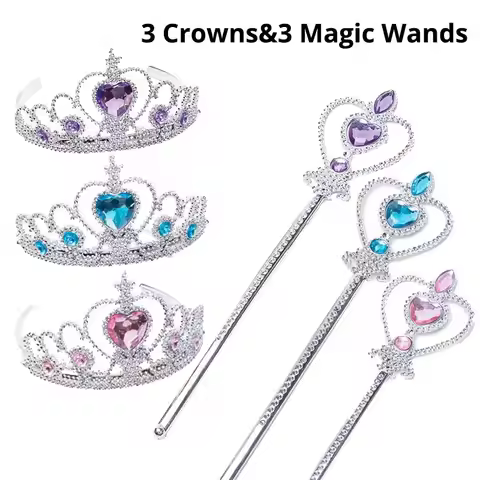 6pcs Rhinestone Tiara Crown and Magic Wand With Glitter Crystal Head Hoop Jewelry Hair Accessories F