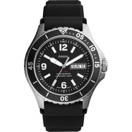 [Powermatic] FOSSIL FS5689 QUARTZ FB-02 Three-Hand Date Analog Silver Stainless Steel Case Black Silicone Strap Band WAT