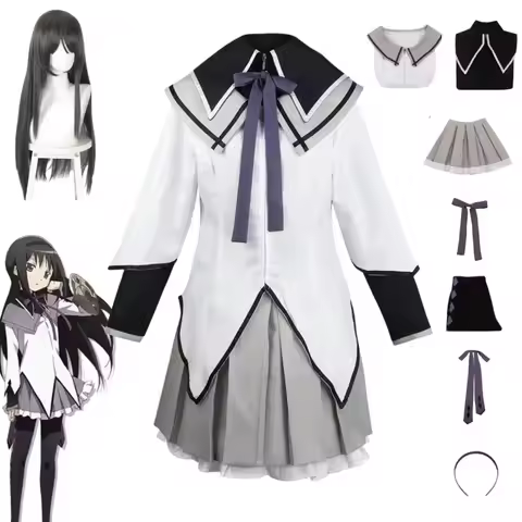 Anime Akemi Homura Cosplay Costume Fighting Uniform Wig Magical Girl Puella Magi Madoka Magica Homur