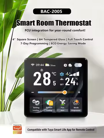 Qiumi Central Air Conditioner Thermostat for Fan Coil & Air Duct Systems - 4" HD Touchscreen, Voice 