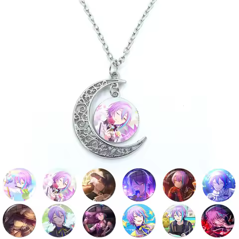 Project SEKAI Anime Wonderlands×Showtime Kamishiro Rui Glass Dome Cabochon Crescent Moon Necklace St