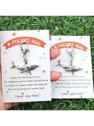 1pc/2pcs/4pcs Pocket Megalodon Hug Card, Cool Shark Keychain, Personalized Small Gift For Ocean Love
