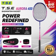 TSE Aurora 400 Purple Badminton Racket Carbon Fiber 21-25LBS 85G 4U FREE BAG&GRIP