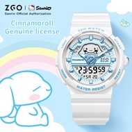 ZGO x Sanrio Cinnamoroll Waterproof Watch For Kids Female Student Dual Time Digital jam tangan 863