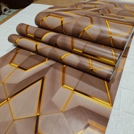 Wallpaper Sticker Dinding Coklat 3d Geometris Garis Gold Mewah