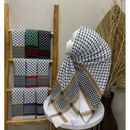 SQUARE VEIL WITH WHITE PALESTINIAN MOTIF WITH GOLD LINE
