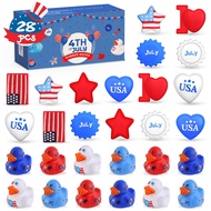 NPET 28Pcs 4th of July Squishy Rubber Ducks, Patriotic Squishy Mochi Toys Bulk Independence Day Deco