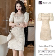 Happy Diva ชุดผู้หญิง ชุดแขนพัฟ ชุดลําลอง ชุดลูกไม้ ชุดงานแต่งงาน (แอปริคอท) 50385