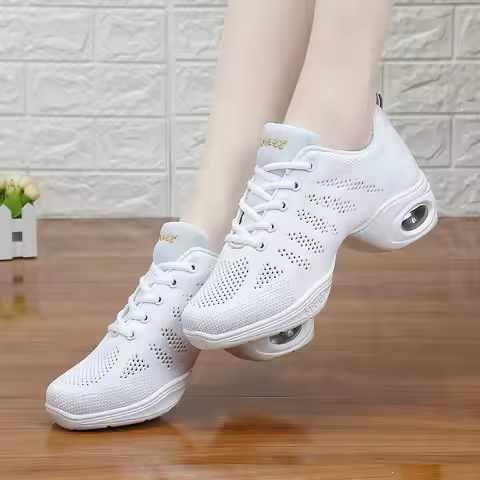Women's Breathable Mesh Dance Sneakers Lightweight Jazz Hip-Hop Shoes with Split Sole for Ballroom Z