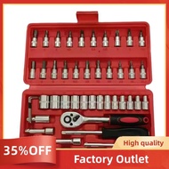Bit Socket Wrench Set 1/4 Inch Drive 46pcs for Motor Ratchet Wrench Set for Motorcycle Tool Kit Red 