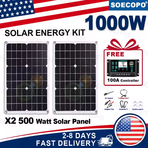 (U.S Stock ) SOECOPO 1000W Portable Solar Panel Kit 2*500W Photovoltaic Panels for Camping Free 100A