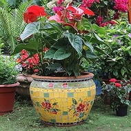 Luxury Hand-Painted Ceramic Green Plant Flower Pots Succulent Plants Pots Bonsai Planter Featured Creative Ceramic Mosaic Flowerpots Courtyard Balcony Decor Colorful Outdoor Plant Pot (35 * 32cm)