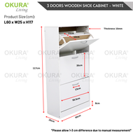 OKURA 3 Doors Wooden Shoe Cabinet /  3-Drawer Shoe Storage Unit / 3 Tier Shoe Cabinet / Rak Kasut