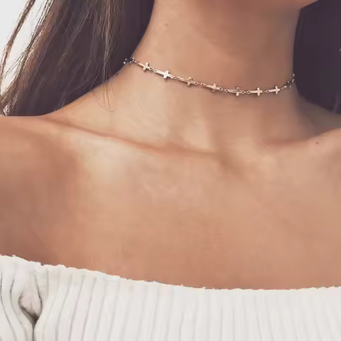 Aihua Vintage Cross Pendants Necklace for Women Gold Color Cross Chain Necklace Minimalism Female Je