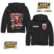 HAALAND NORWEGIA Children's Hoodie Zipper Jacket - Free Name Erling Haaland Norwegia Jacket