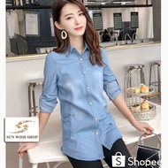 🌞SUNWISH🌞 SWS-M44 Baju Denim Muslimah Middle-Long Blouse For Women Aju Denim Jeans Jaket Lelaki Deni