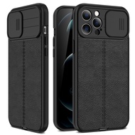 iPhone 13 Pro Max Case Slide Camera Lens Protection Case for iPhone 13 12 11 Pro Max Leather Texture