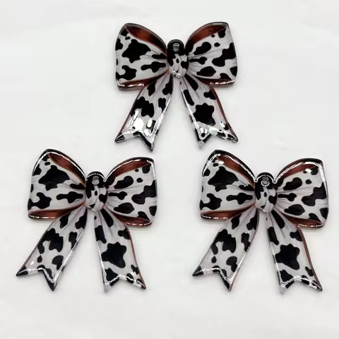 NewArrival! 37mm 50pcs Acrylic Leopard Print Pendants Bows/Ribbon Charm For Handmade Earring/Necklac