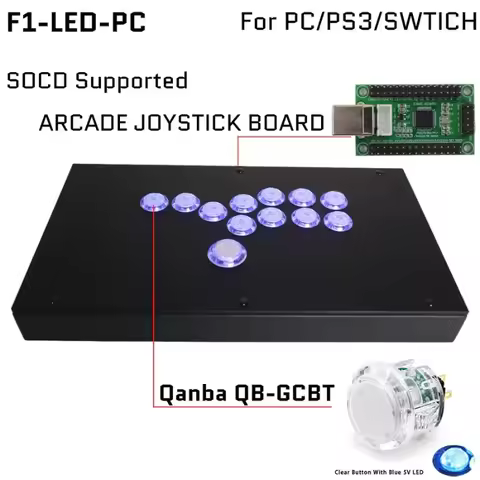 FightBox F1-LED All Button QANBA Blue QB-GCBT LED Arcade Buttons Leverless Arcade Game Controller fo