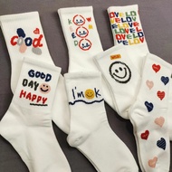 MALAYSIA READY STOCK!1 Pair Korean Style Women Cute Colorfull Wording and Emoji Cartoon Color Socks 