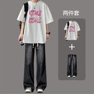 Summer Short-Sleeved Top T-Shirt Half-Sleeved T686 Pure Cotton+K80 Jeans Suit S-3XL
