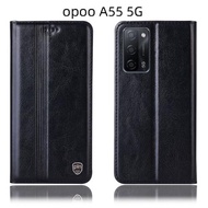 海浦達opoo A55 5G 手機殼A15S全包真皮套A35翻蓋防摔保護套豎壓