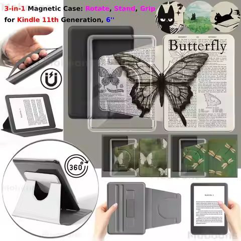 For Kindle 11th Generation Magnetic Case 6'' 360° Rotatable 3-in-1 Detachable Stand Hand Strap RS23C