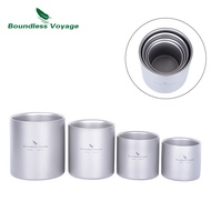 Boundless Voyage Titanium Cup Camping Mug Outdoor 4 in 1 Double Walled Foldable Tableware Lightweigh