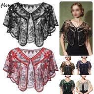 FLOWERLOVE Shawl Beaded, 1920s Lightweight Flapper Shawl, Fashion Breathable Mesh Short Cape