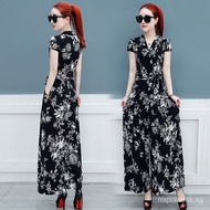 New Slimming Korean Set Jumpsuit Trousers Wide Leg Pants Jumpsuit Floral2023Women's High Waist Summer Chiffon