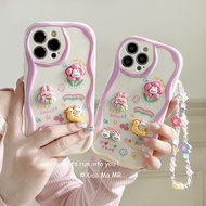 Suitable for IPhone 11 12 Pro Max X XR XS Max SE 7 Plus 8 Plus IPhone 13 Pro Max IPhone 14 15 Pro Max Phone Case Colourful Brim Rabbit Accessories Cute Animal with Flower Bracelet