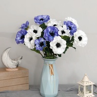 3 Heads Artificial Anemone Flower Silk Poppy Bouquet Bunga Hiasan Palsu Nordic Home Decor Real Touch