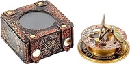 V.Empire - Antique Sundial Compass, Sundial Clock, Sun dial in Box Gift Sun Clock Ship Replica Watch Sun Clock,Home Decor, Birthday, for Him, Her (Brass, in Leather Box)