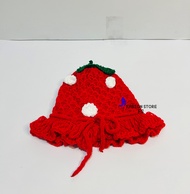 topi kupluk bayi stroberi pakai tali topi anak perempuan lucu topi bayi laki laki cewek 0-3 tahun
