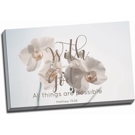 Christian Wall Art Canvaswith God All Things Are Possible Matthew : Orchid Bible Verse Art Faith Art Canvas Encouraging Wall Art