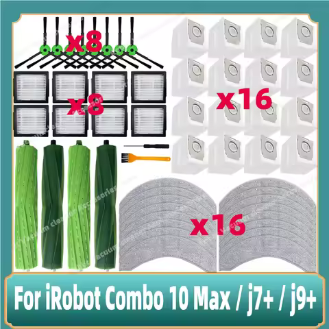 Compatible for iRobot Combo 10 Max / j7+ / j9+ Main Side Brush Hepa Filter Mop Cloth Dust Bag Access
