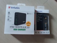 Verbatim usb charger type c充電線  4 port 100w pd&amp;qc 3.0 電腦充電器