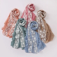 Tudung Shawl Sulam Klasik Lace Heavy Chiffon Embroidery Scarf High Quality Fashion Hijab