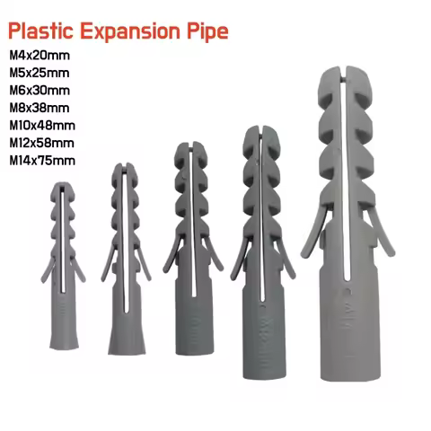 10~100pcs Plastic Expansion Tube Pipe Wall Anchors Plugs Grey Self-Tapping Screw Nylon Tube M4 M5 M6