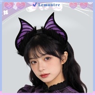 LEMONTRE Bat Ears Headband, Soft Realistic Furry Animal Headdress Cosplay, Gothic Faux Fur Handmade 