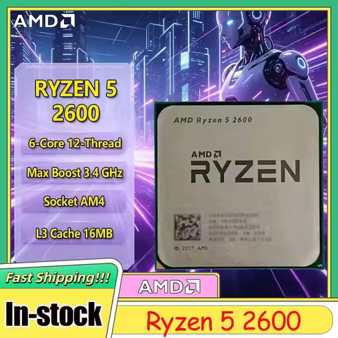 AMD Ryzen Ryzen 5 2600 R5 2600 CPU 6-Core 12-Thread 3.4GHz Unlocked Desktop Processor Socket AM4 Gam